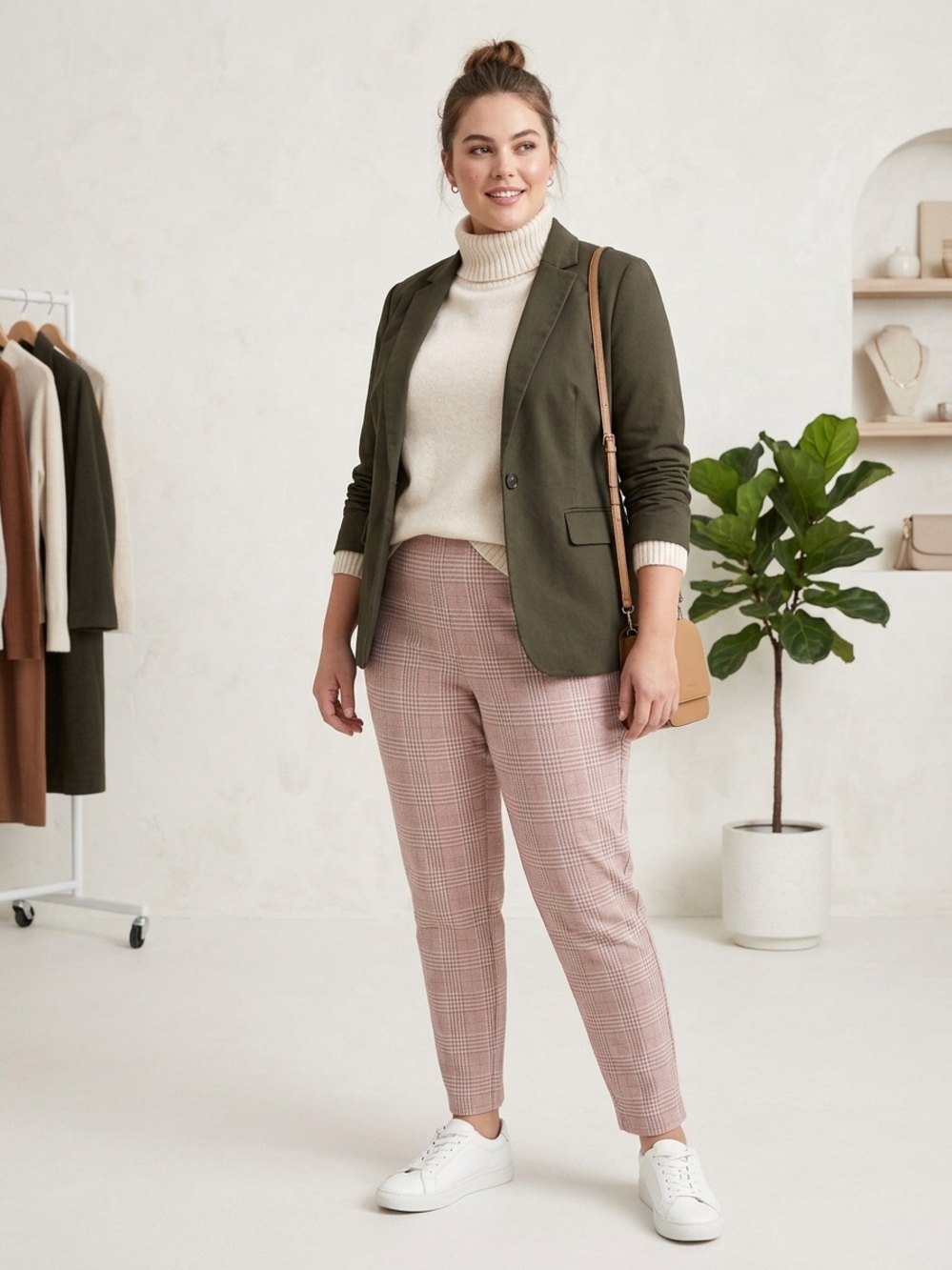 HALARA Pink Plaid Ankle Pants